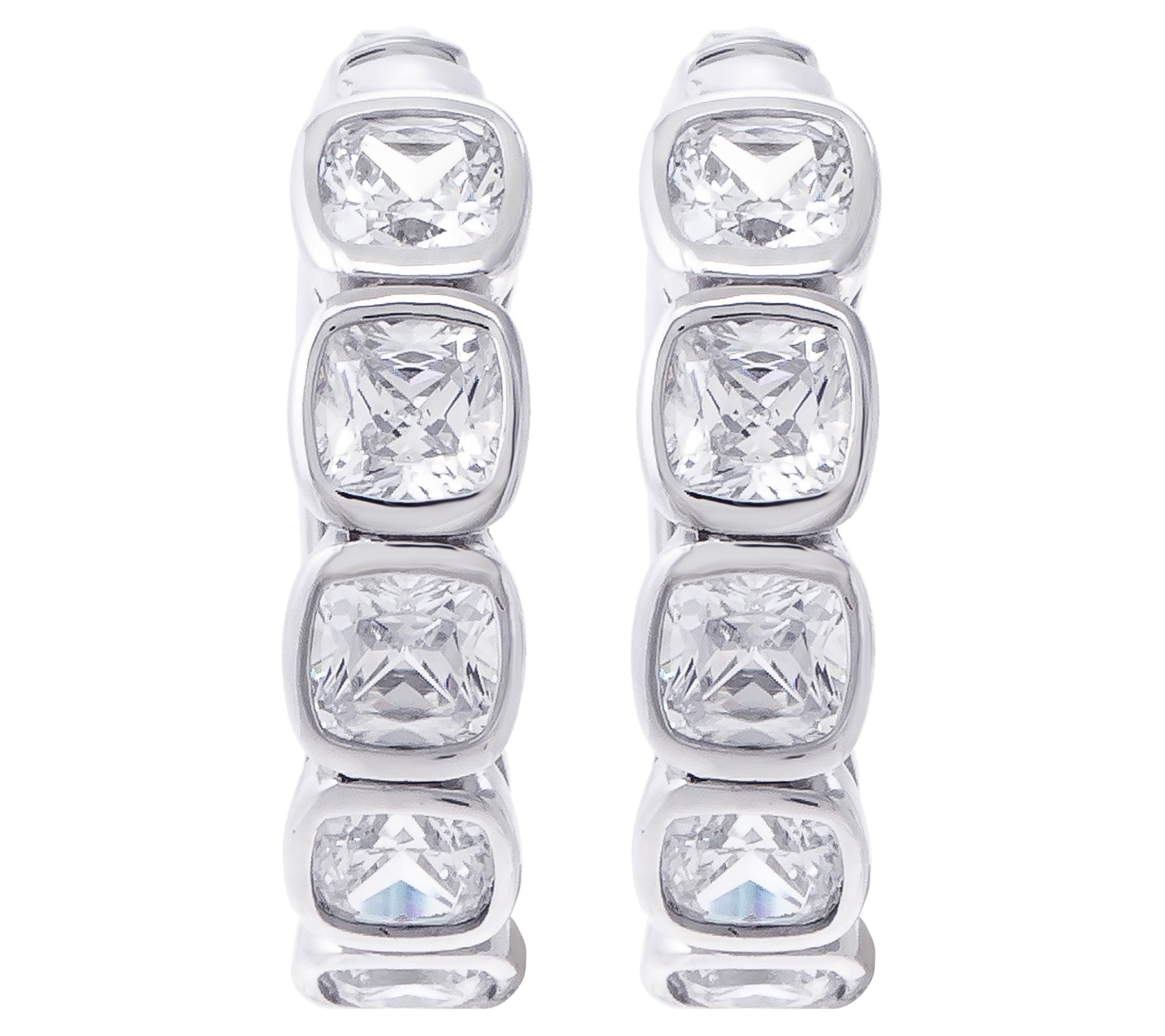 Diamonique x Jennifer Miller Cushion Hoop Earrings, Sterling