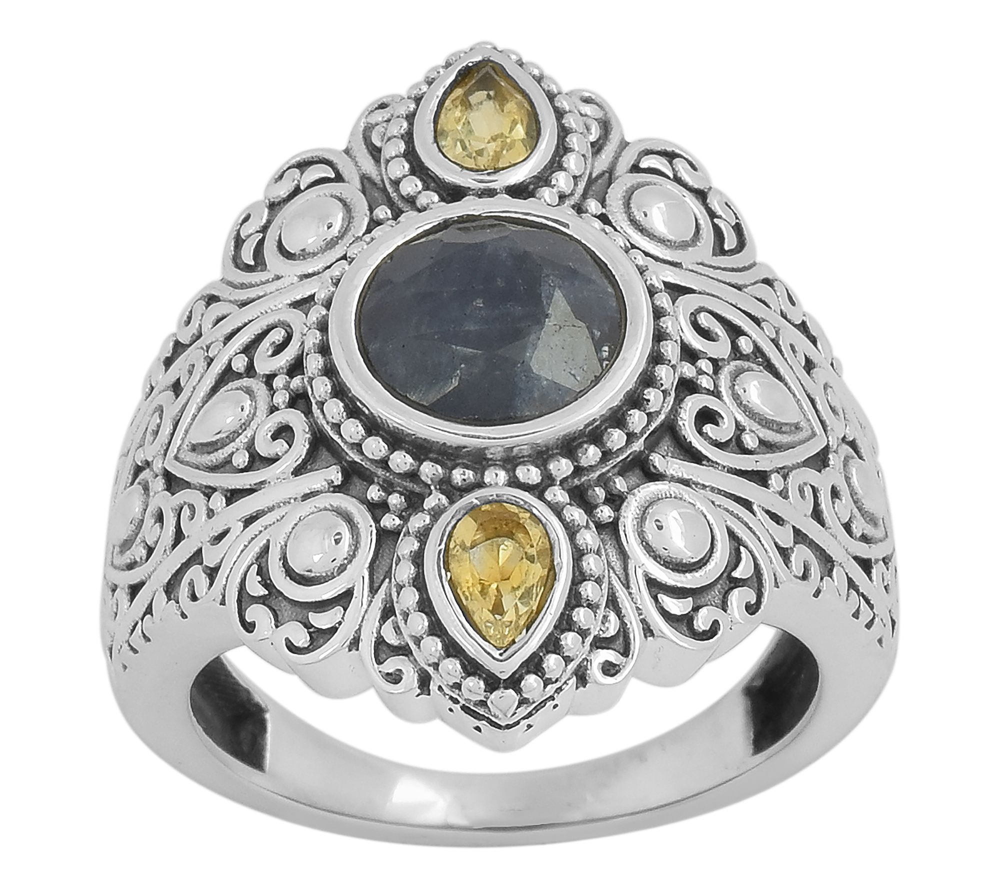 Artisan Crafted Sterling Silver Citrine & Sapphre Ring