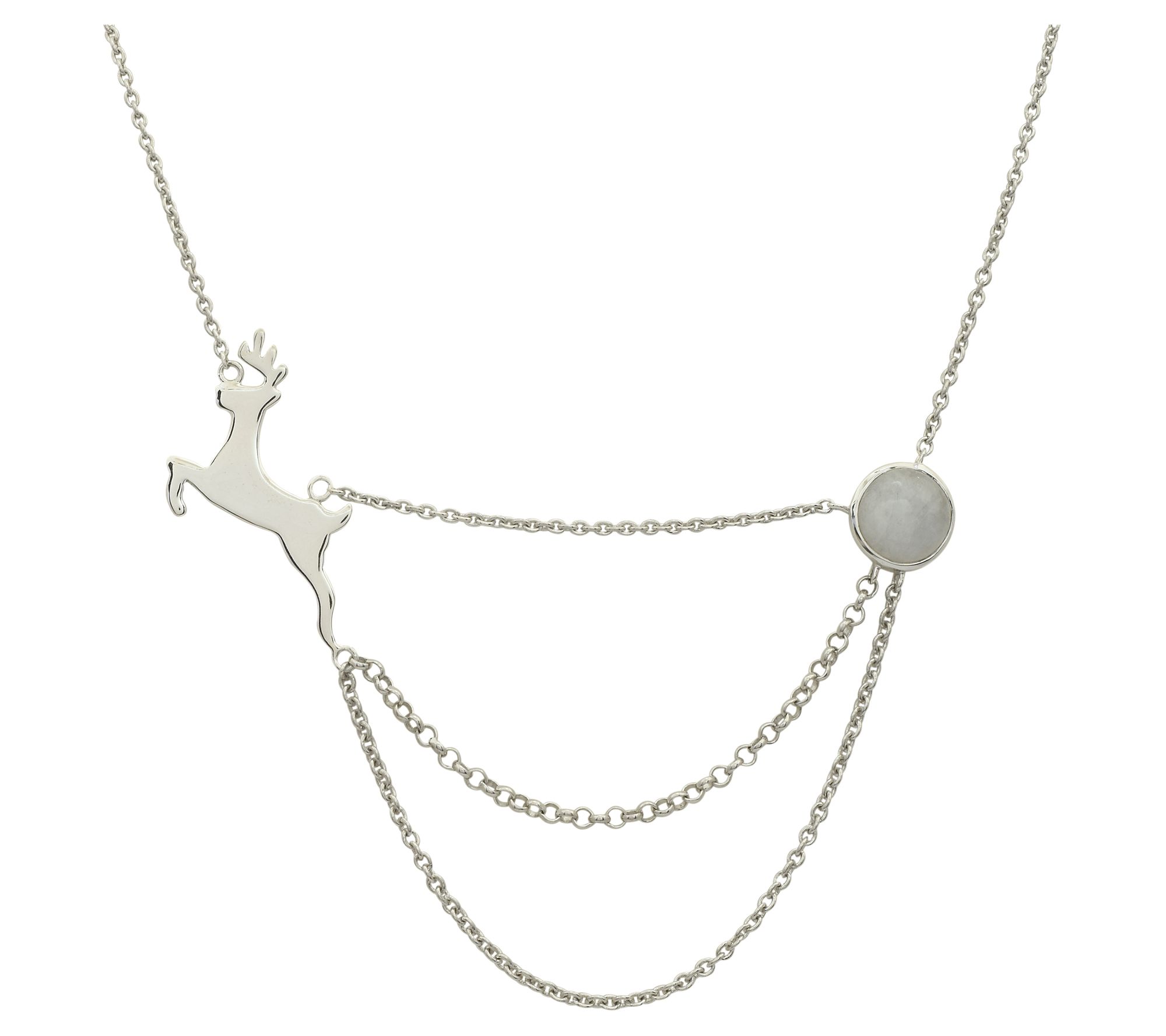 Affinity Gems Rainbow Moonstone Deer Charm Necklace, Sterling