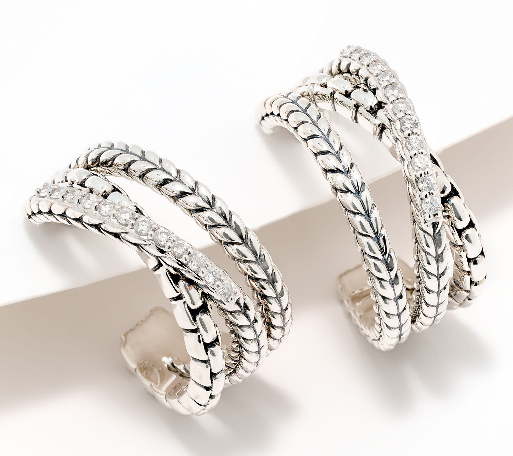 JAI Sterling Silver & Diamond Crossover Hoop Earrings