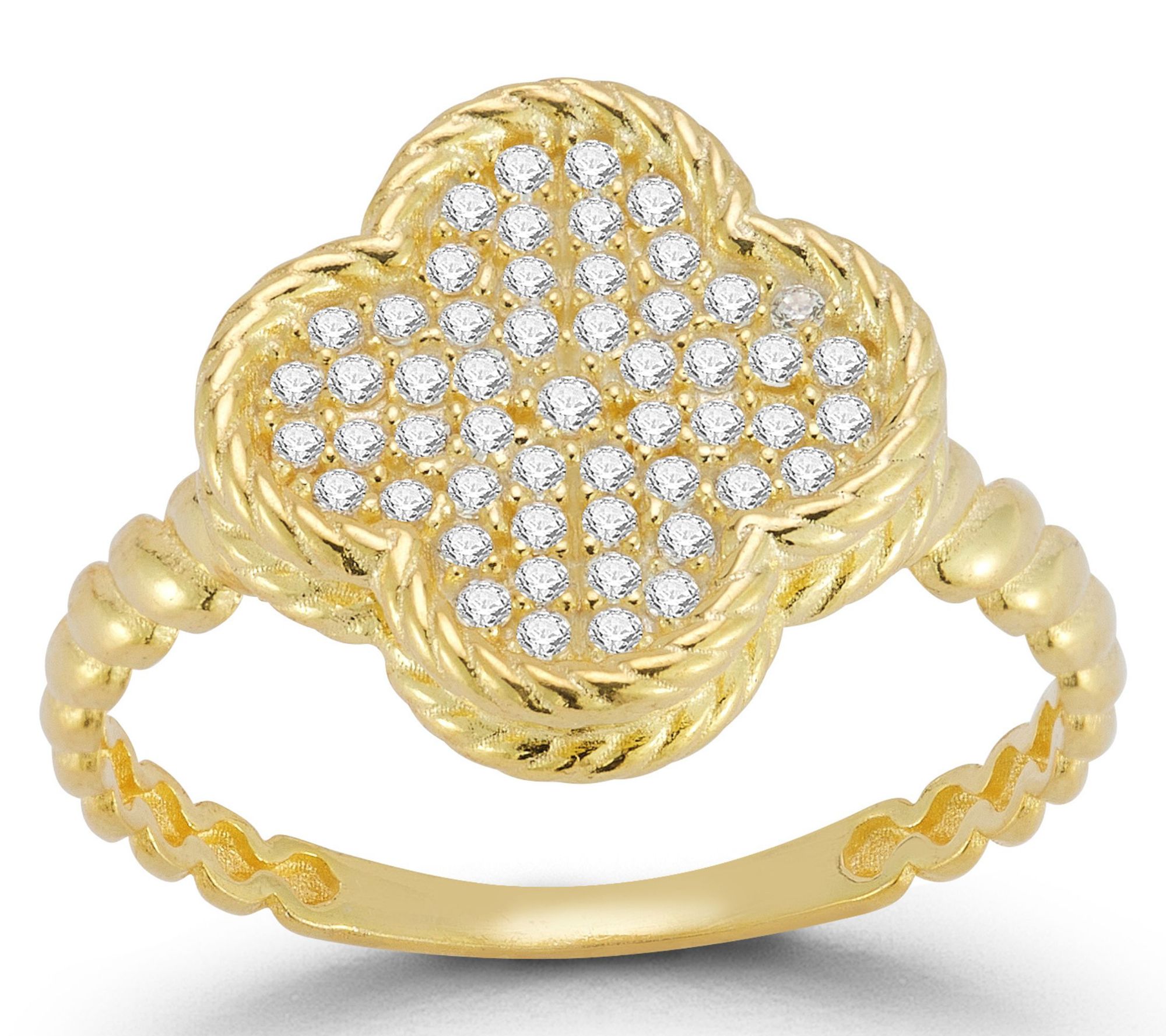 Sterlina Silver Pave Clover Twist Ring, Sterlin g
