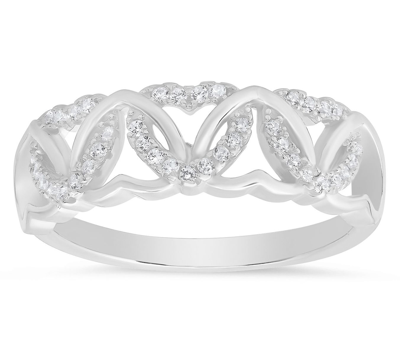 Diamonique Interlocking Hearts Ring, Sterling Silver