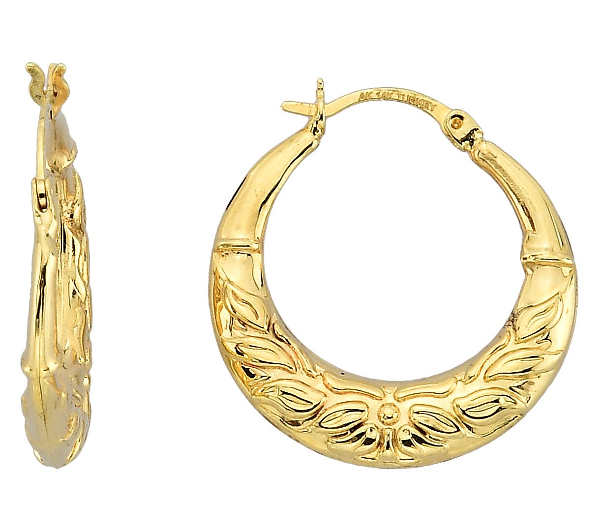 Adorna 14K Gold Floral Design Hoop Earrings