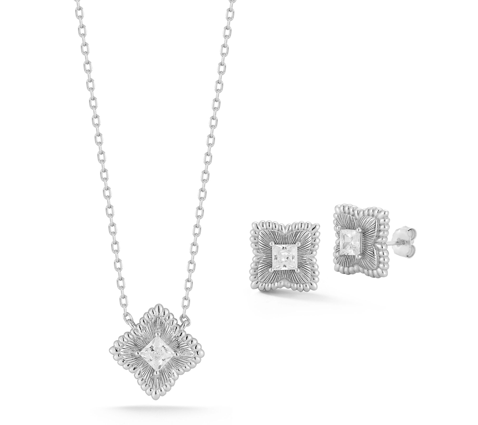 Sterlina Silver Clover Necklace & Earrings Set,Sterling