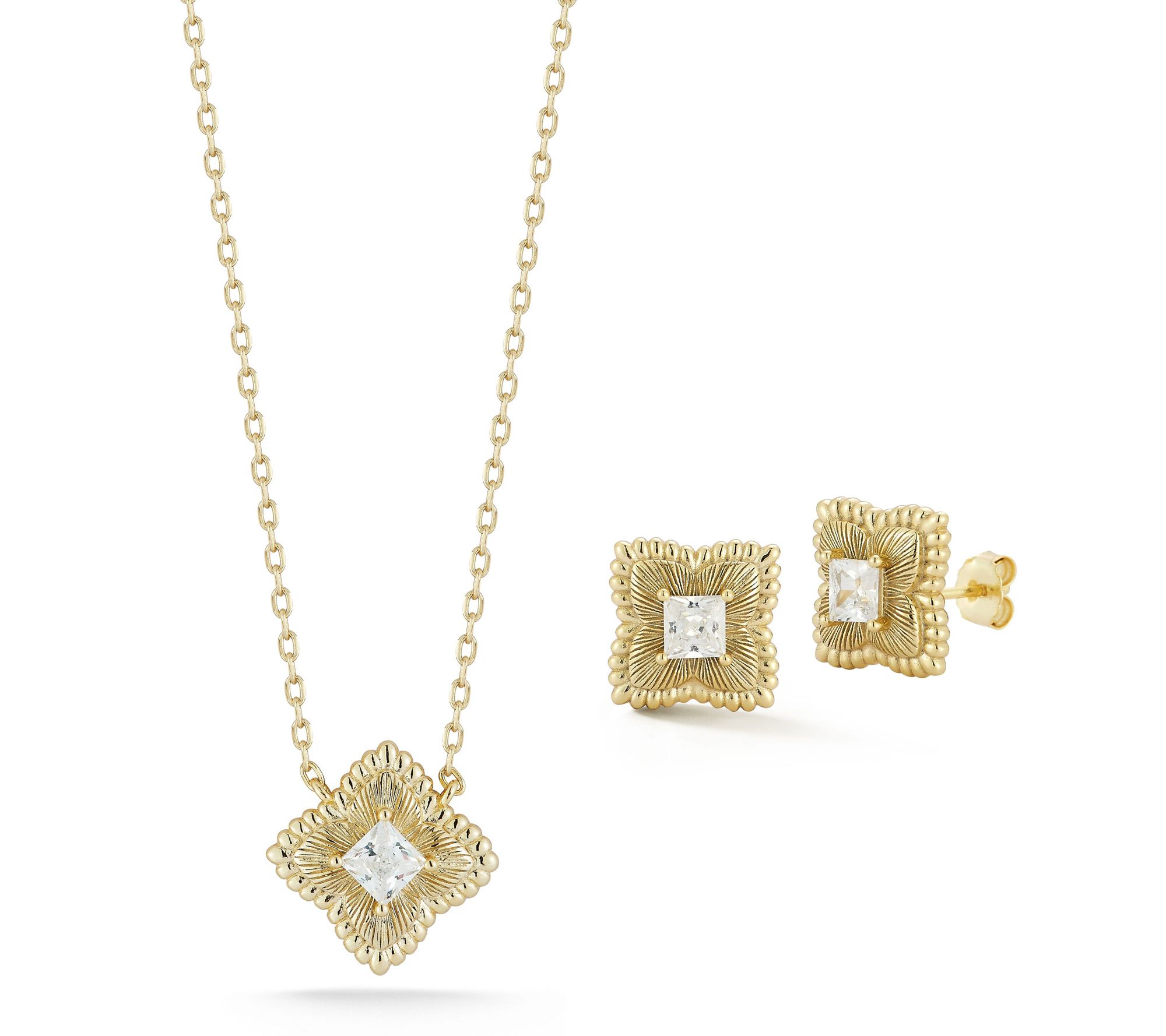 Sterlina Silver Clover Necklace & Earrings Set,Sterling