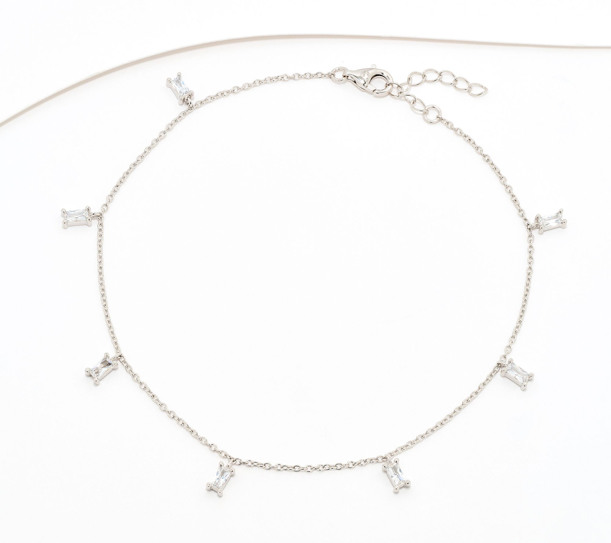 Diamonique Classics Baguette Anklet, Sterling Silver