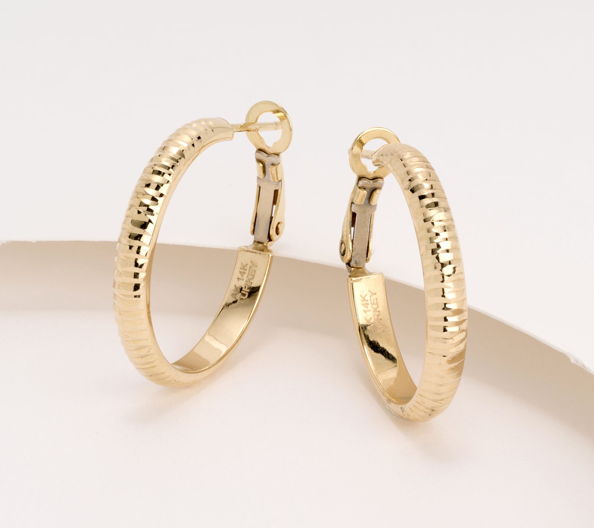 "As Is" Adorna Polished or Diamond Cut Omega Back 1" Hoops, 14K Gold