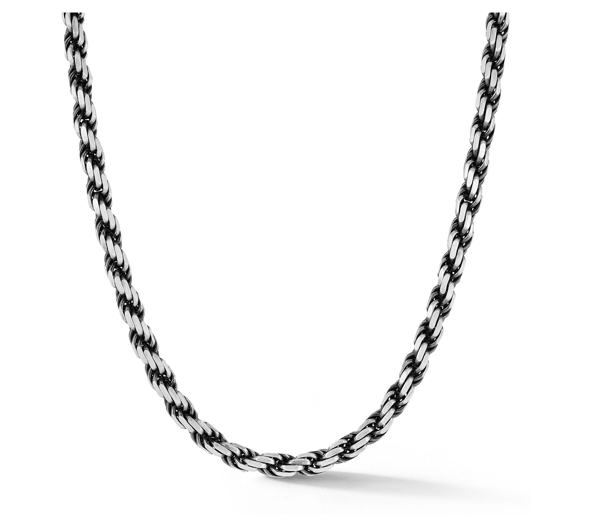 Italian Silver Men's 24" 5MM Oxidized Rope Necklace, Sterling