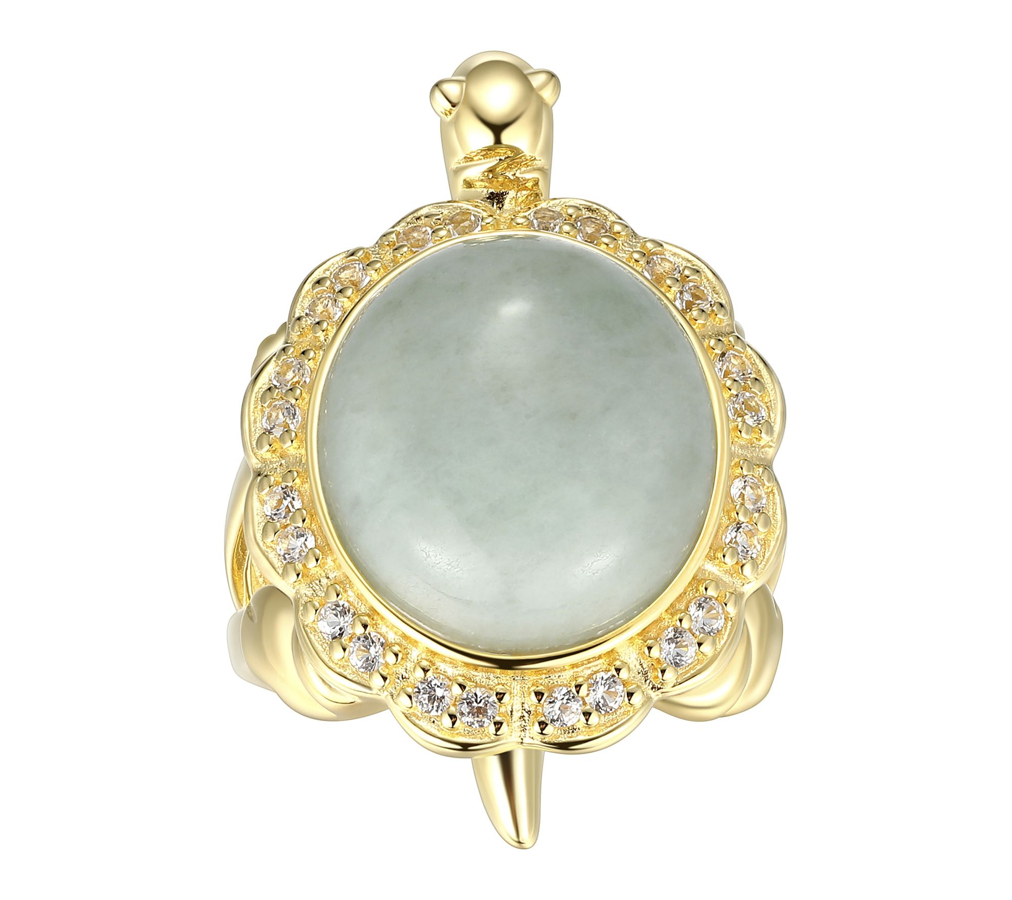 Dynasty Jade Turtle Ring, 18k Gold Plated Sterling Silver