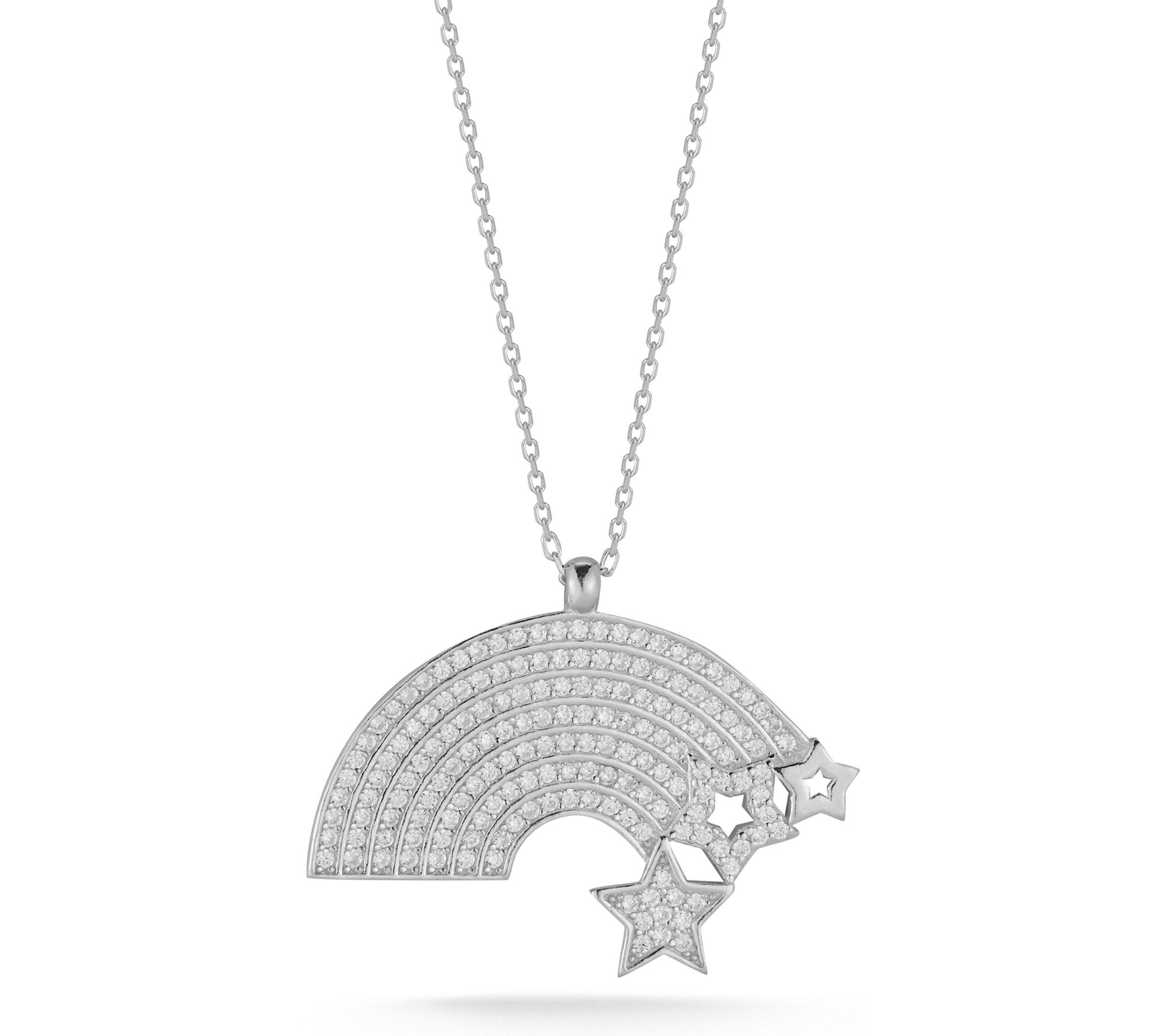 Sterlina Silver Pave Starry Rainbow Pendant w/Chain, Sterling