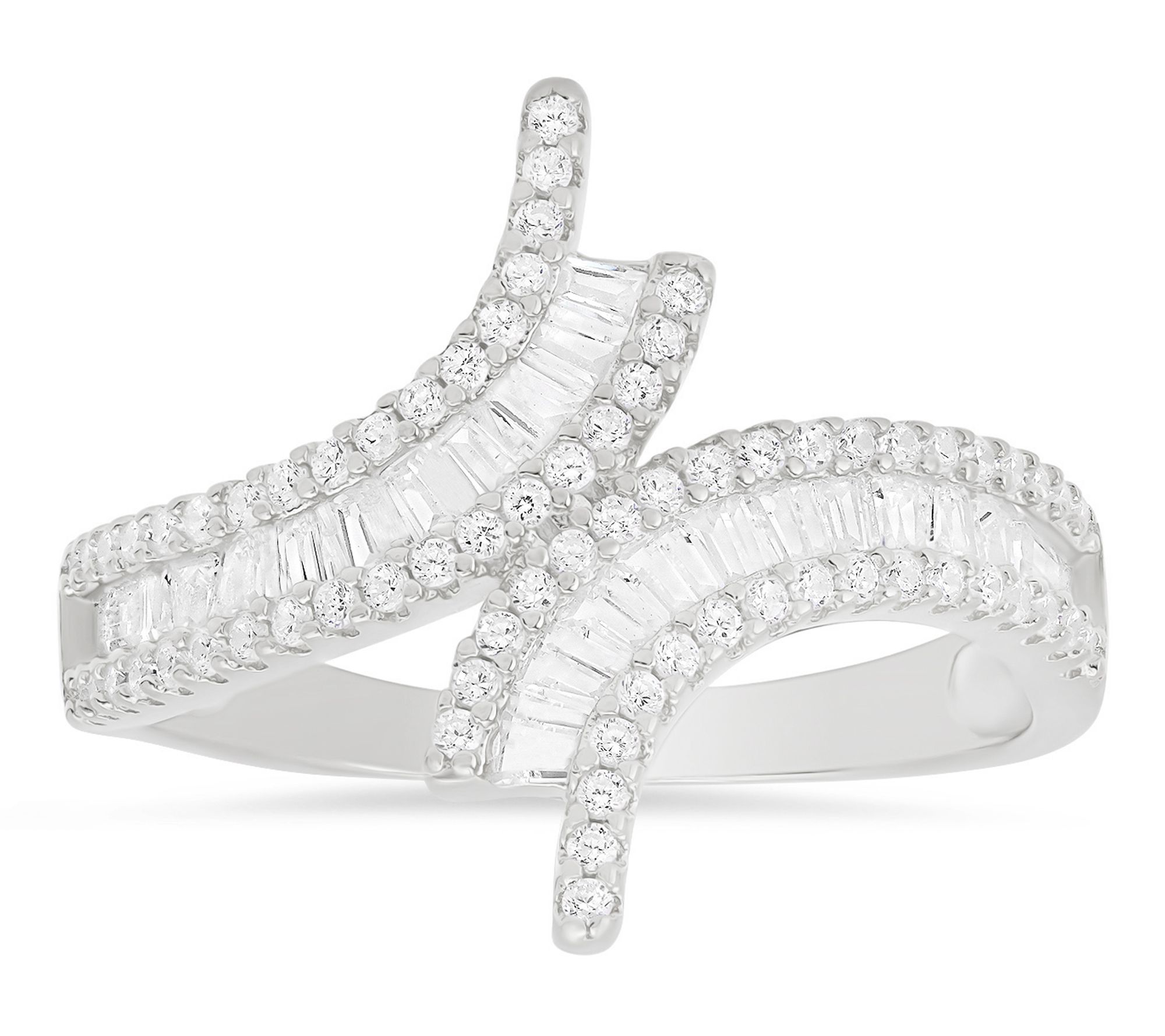Diamonique Bypass Statement Ring, Sterling Silver