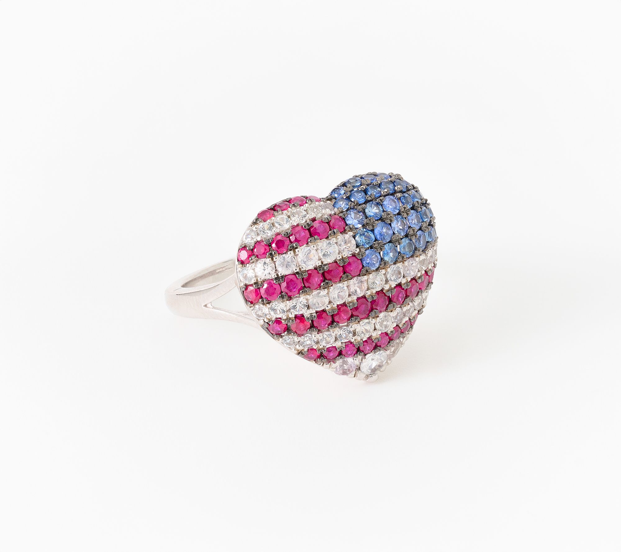 Carlo Viani Americana Heart Flag Ring, Sterling Silver