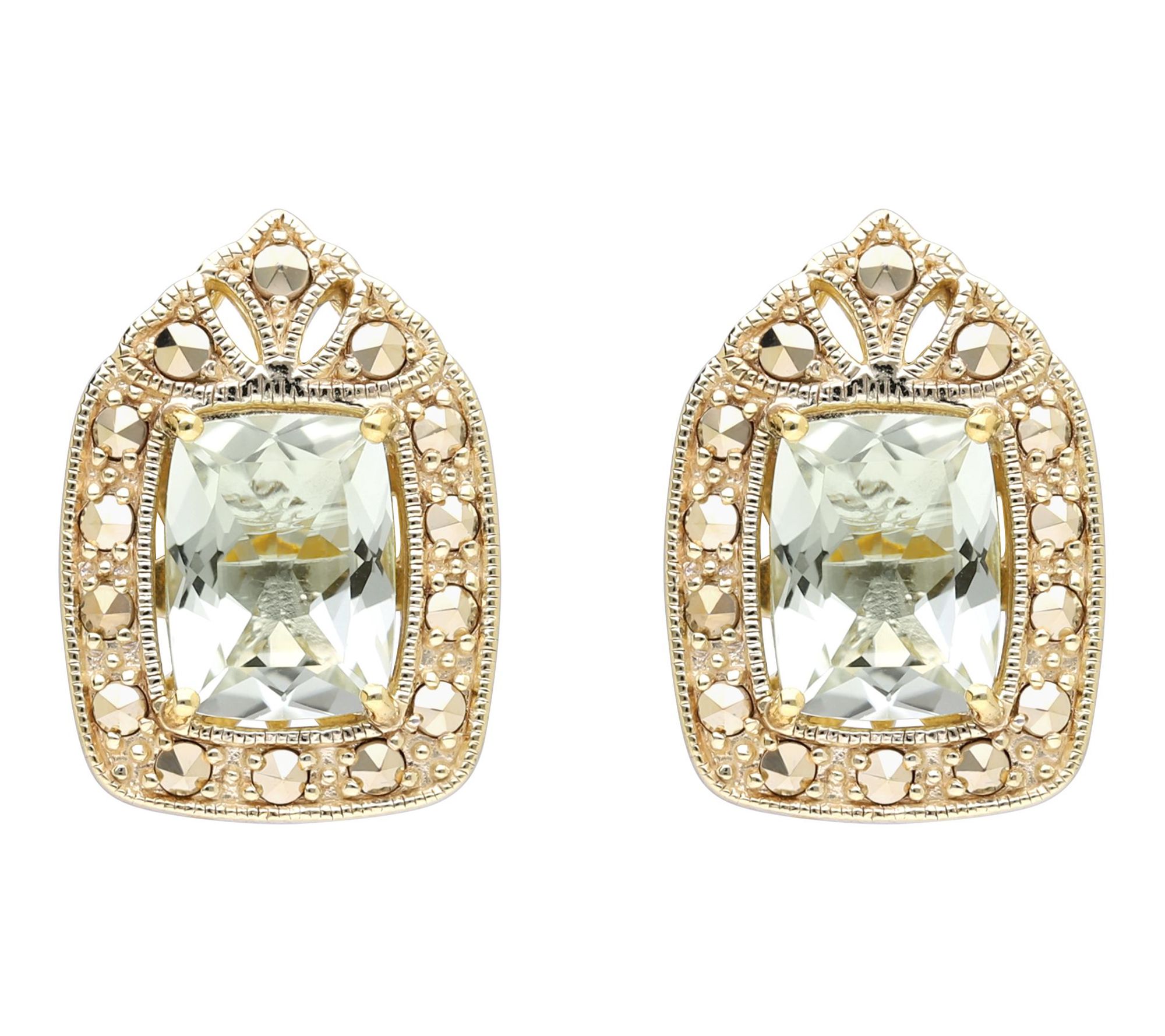 Dallas Prince 14K Gold Clad Marcasite & Mint Quartz Earrings