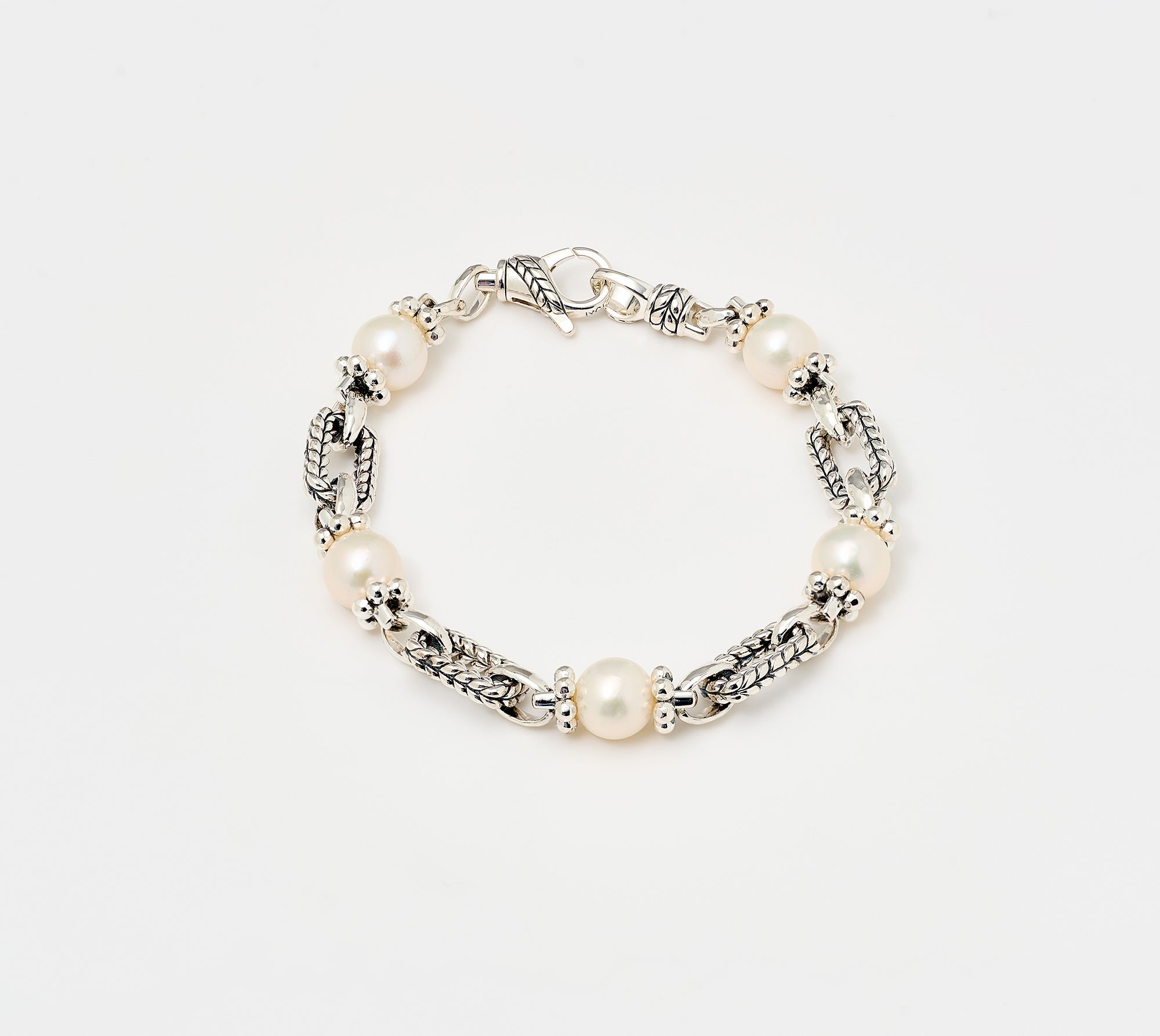 JAI Sterling Silver Cultured Pearl Link Station Bracelet, 16g