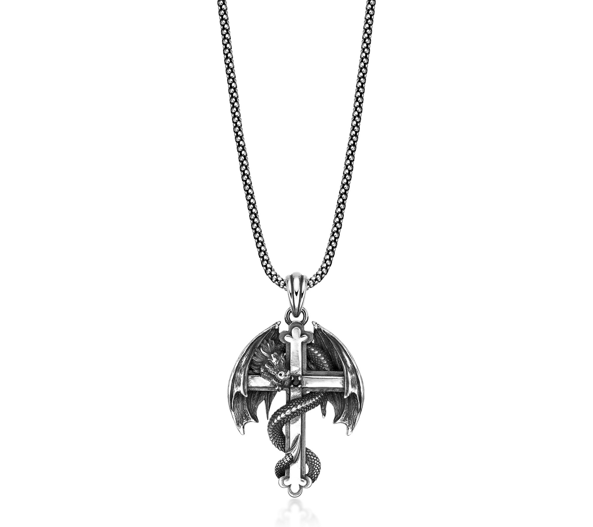 LYNX Men's Ster ling Black Spin el Dragon Penda nt w/ Chain