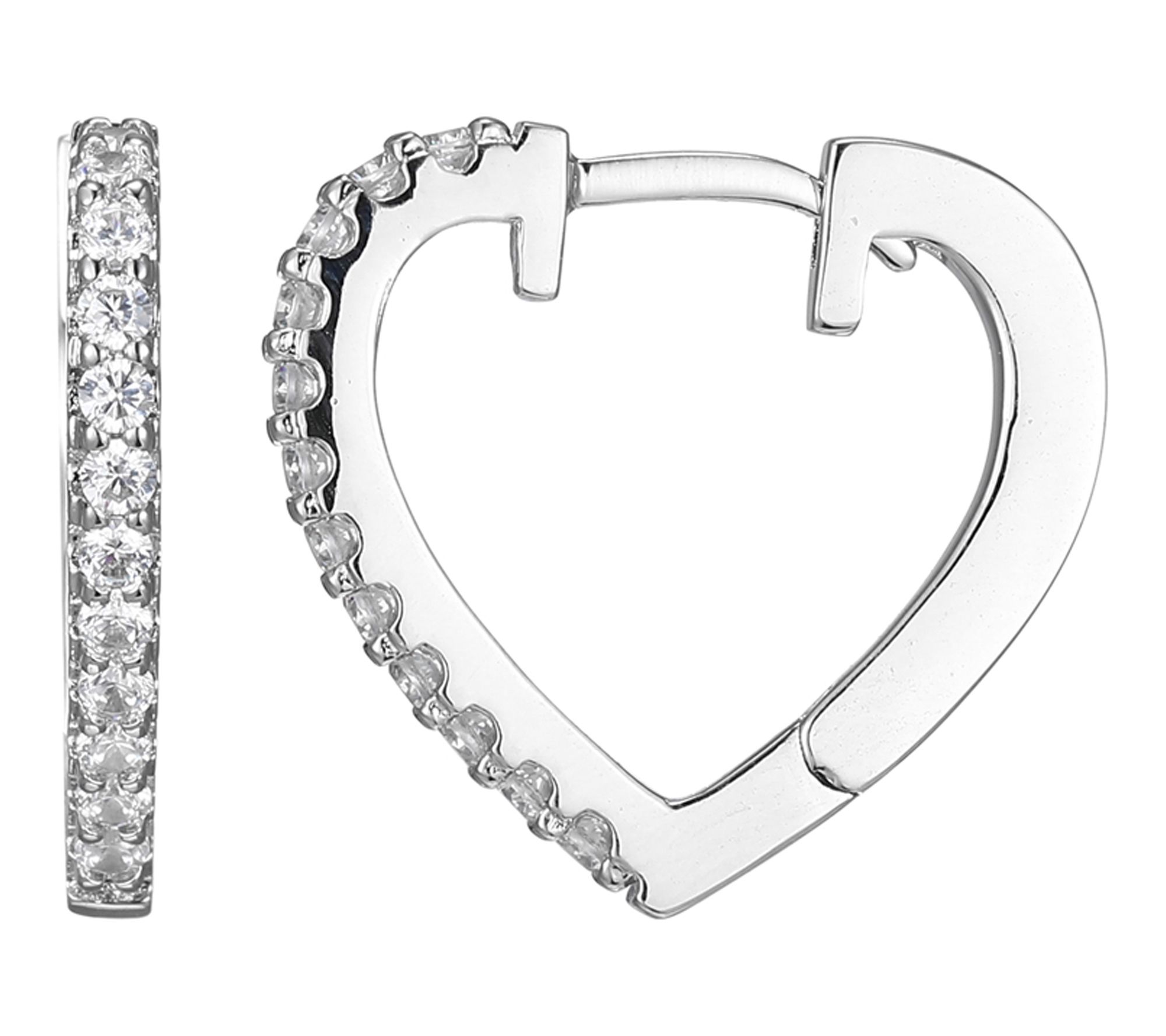 Diamonique Hear t Hinged Hoop E arrings, Sterli ng Silver