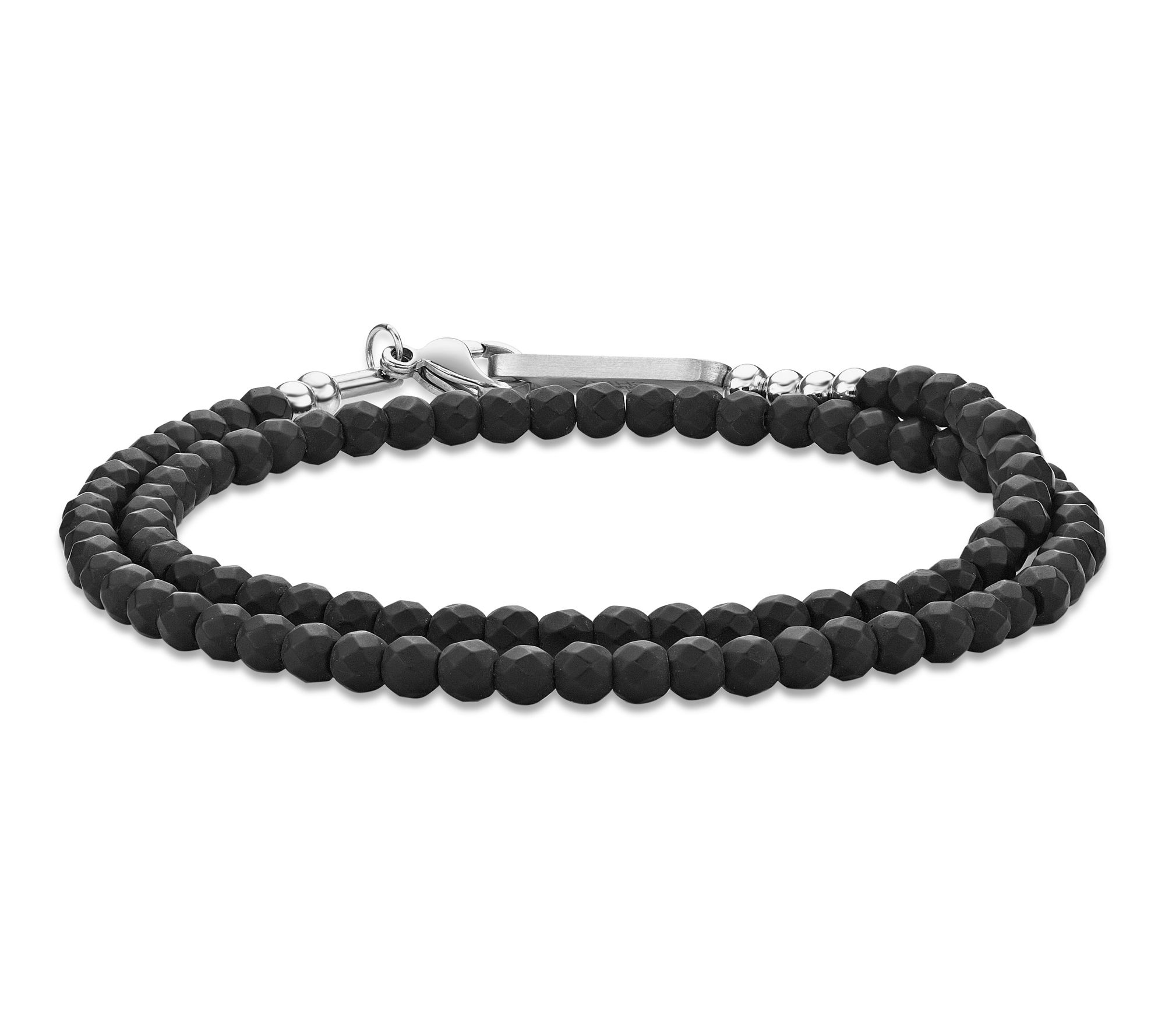 LYNX Men's Stainless Steel Black Hematite Beaded Wrap Bracelet