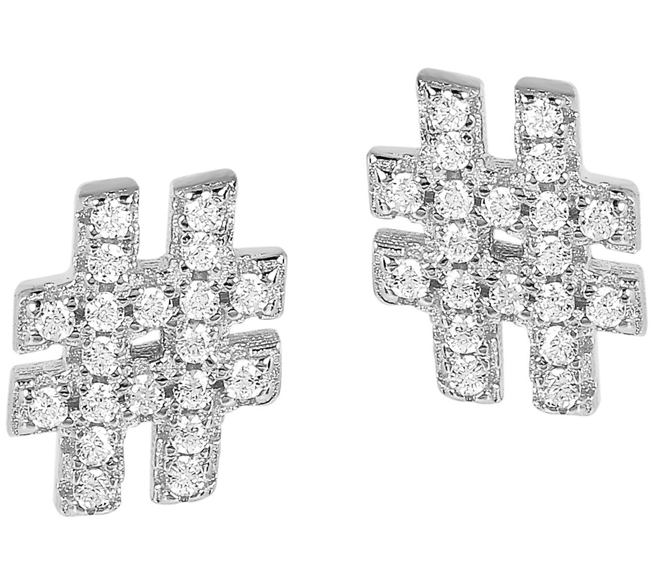 Diamonique 0.20 cttw Hashtag Stud Earrings, S terling Silver
