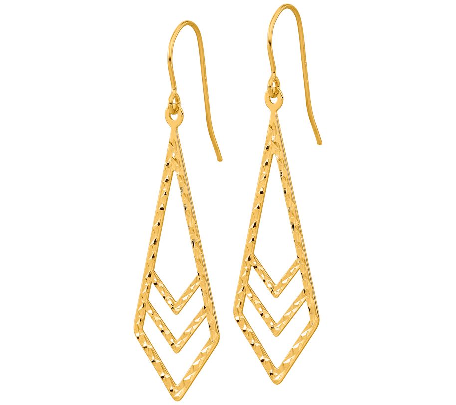 14K Gold Polished And Textured Dangle Earrings - QVC.com