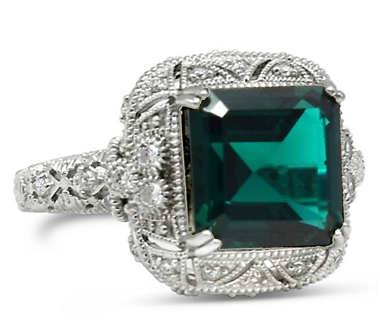 Judith Classic Sterling Silver 5.40cttw Simulated Emerald Ring