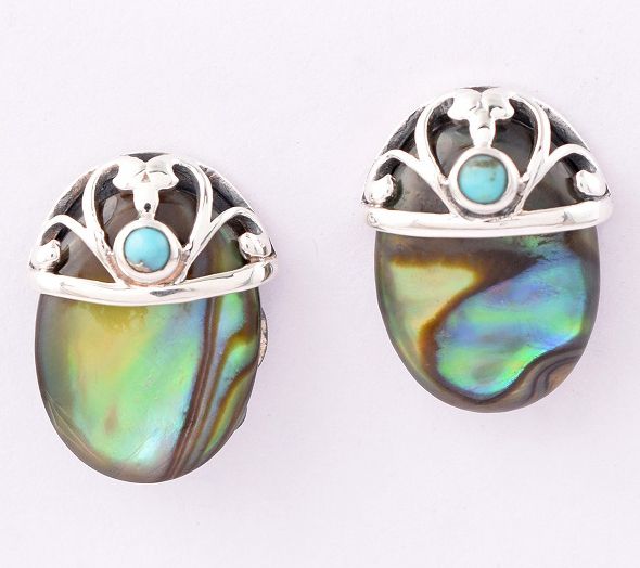 Artisan Crafted Sterling Abalone & Turquoise Stud Earrings