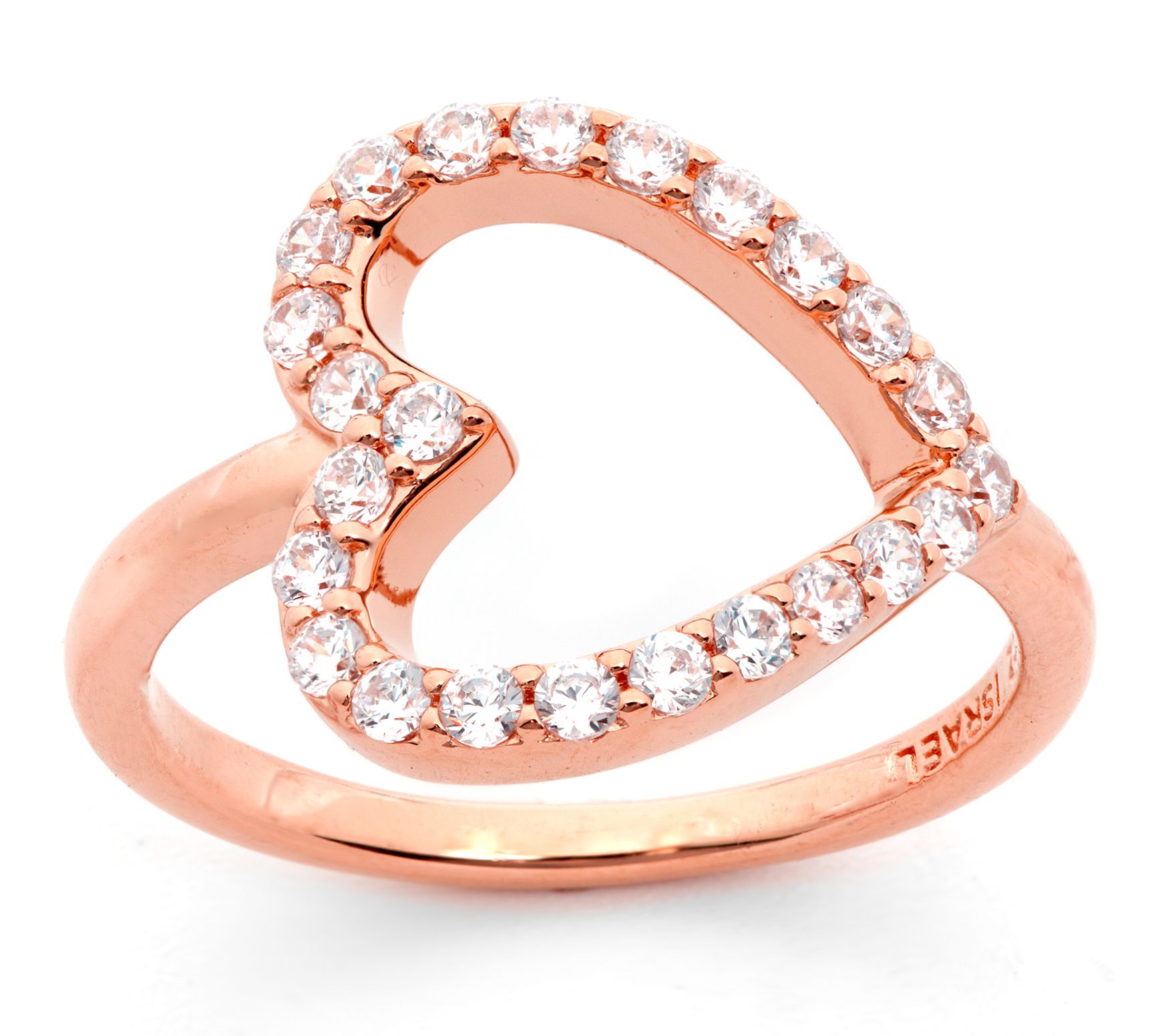 Or Paz Sterling Silver Open Heart Crystal Ring