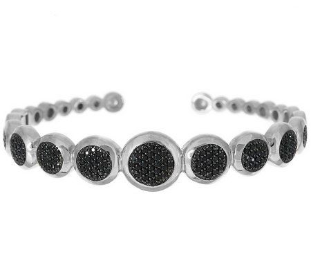 1.40 ct tw Black Spinel Pave' Circle Sterling Hinged Cuff