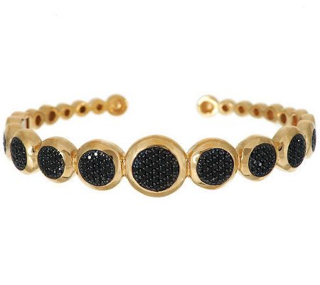 1.40 ct tw Black Spinel Pave' Circle Sterling Hinged Cuff