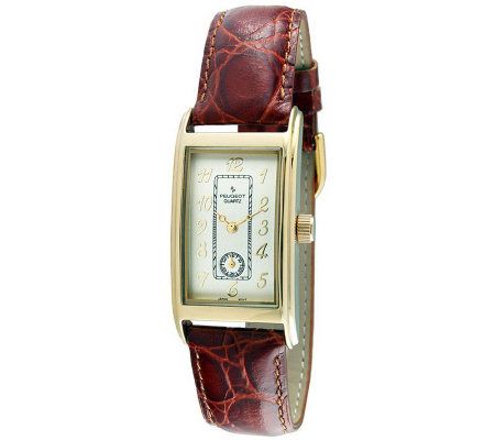 Peugeot Vintage Gold Tone Leather Watch, Brown