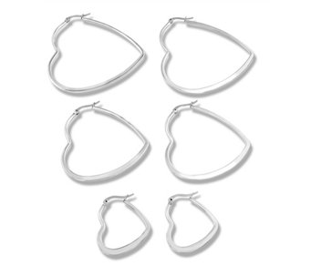 Steel by Design  Set of 3 Heart Hoop Earrings - J366832