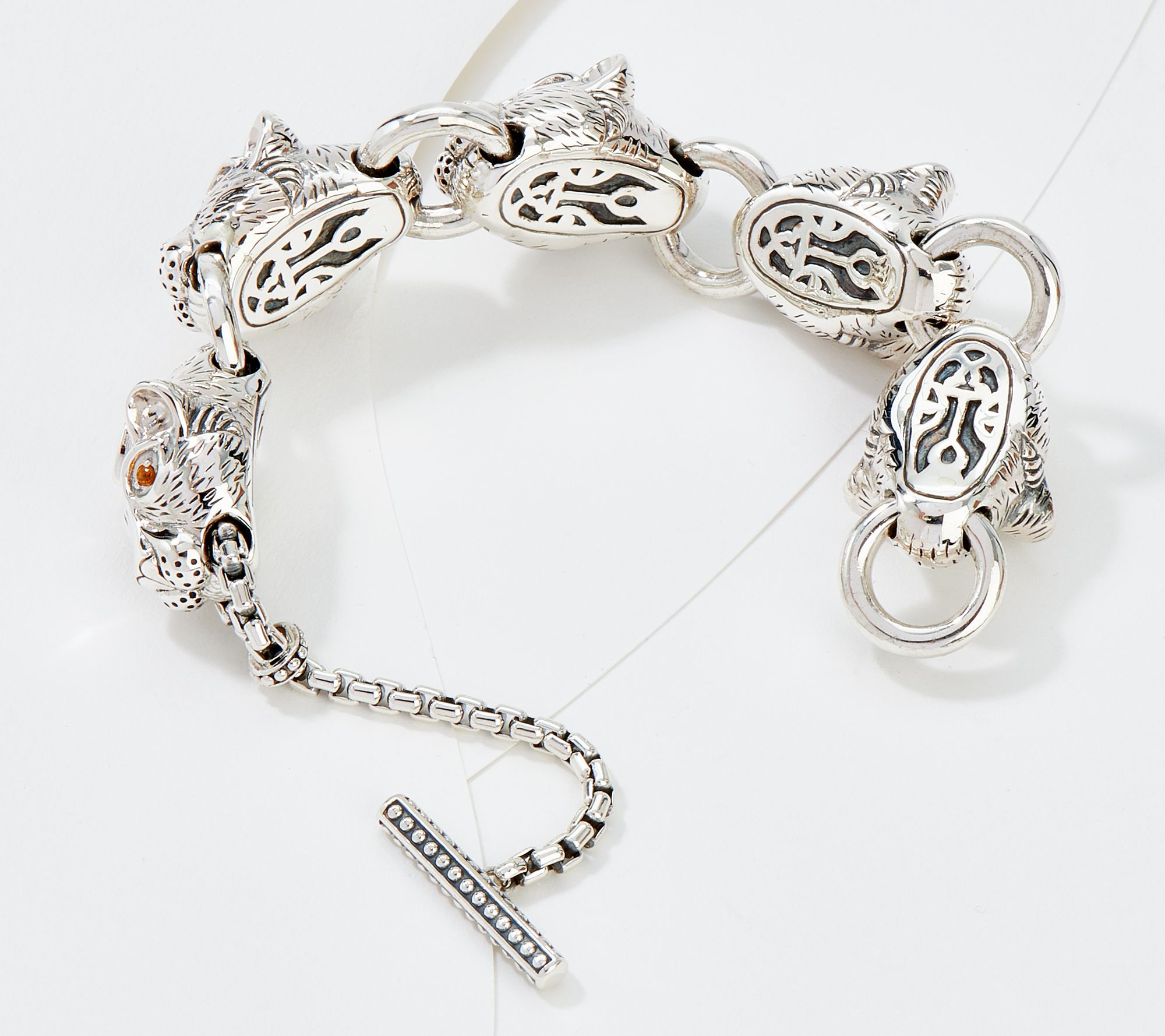 JAI Sterling Silver & Gemstone Leopard Toggle Bracelet - QVC.com