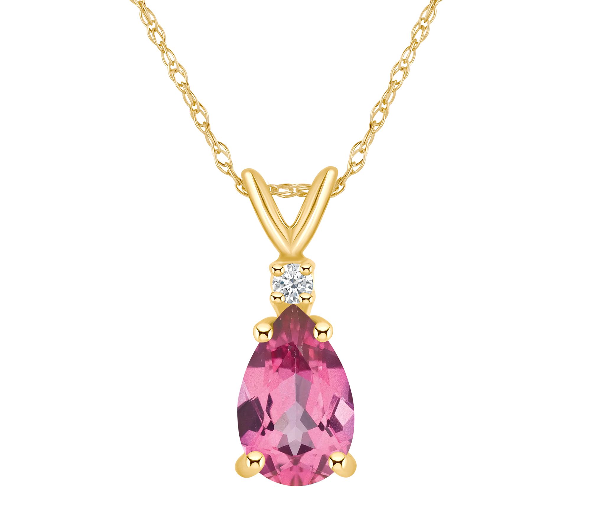 14K Gold 1.05 cttw Pink Topaz & Diamond Acc ent Pendant