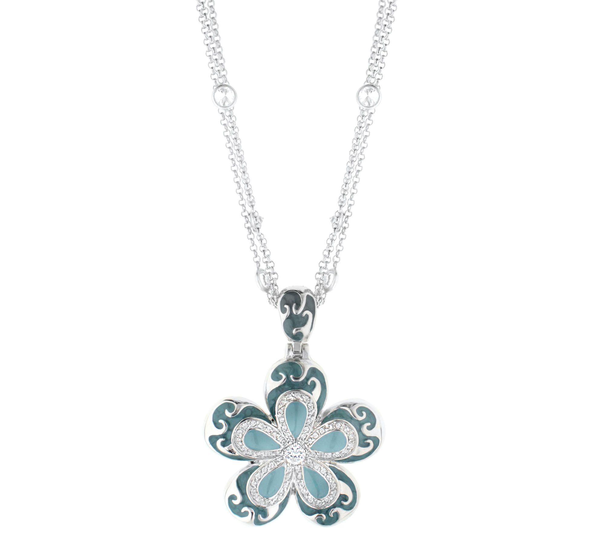 Lauren G Adams Silvertone Enamel Flower Pendantwith Chain