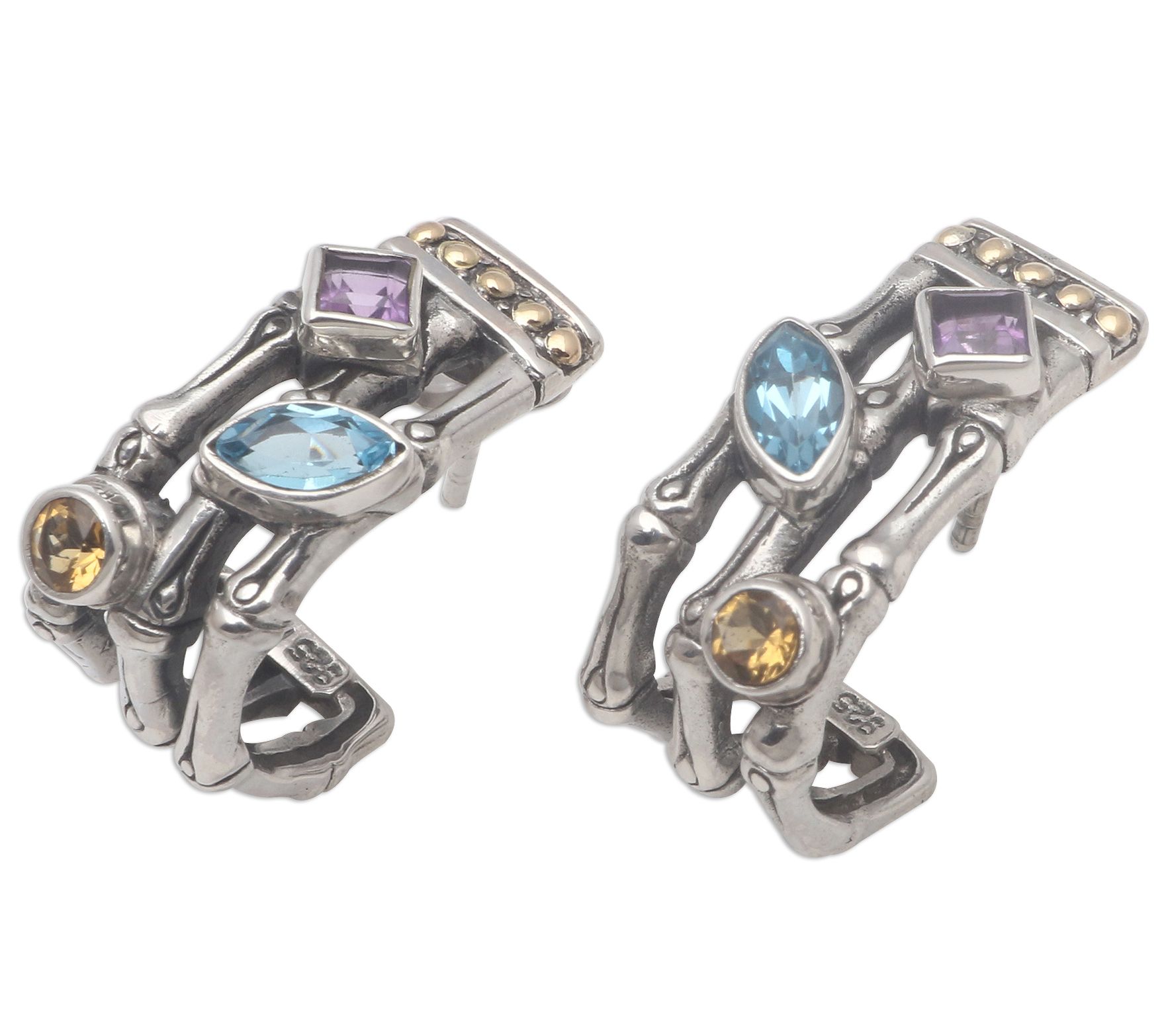 Novica Artisan Crafted Sterling Gemstone Bam boo Earrings