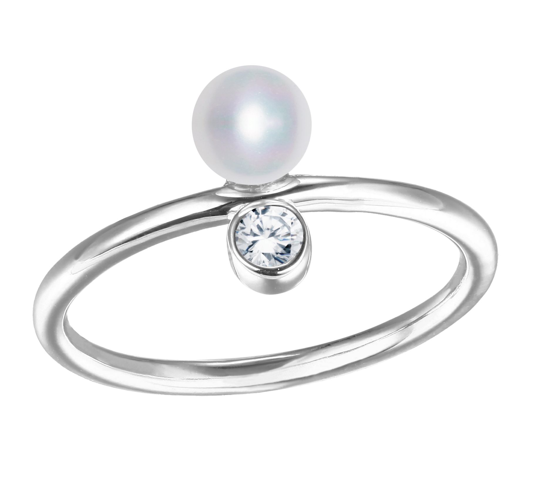 Diamonique Diamond White Pearl Ring, Sterling Silver