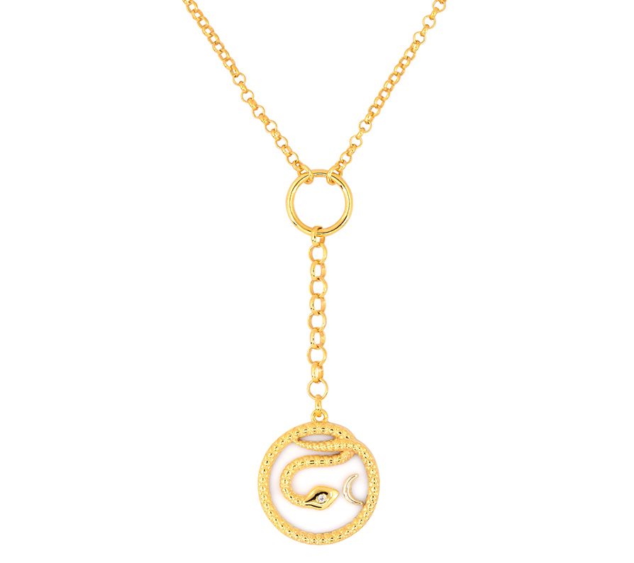 14k Gold Plated Coiled Snake White Topaz Necklace
