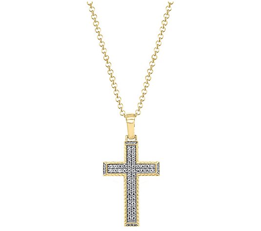 Men's 1.00 cttw Diamond Cross Pendant w/ Chain, 14K Gold