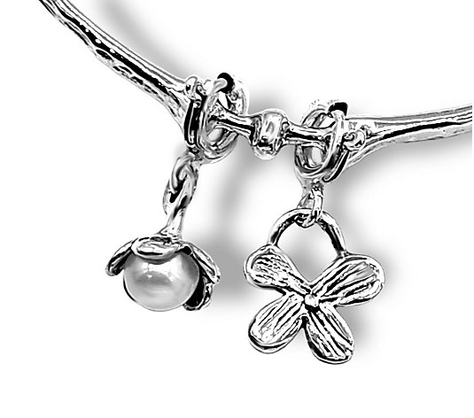 Hagit Cultured Pearl Set of 2 Flower Charms,Sterling