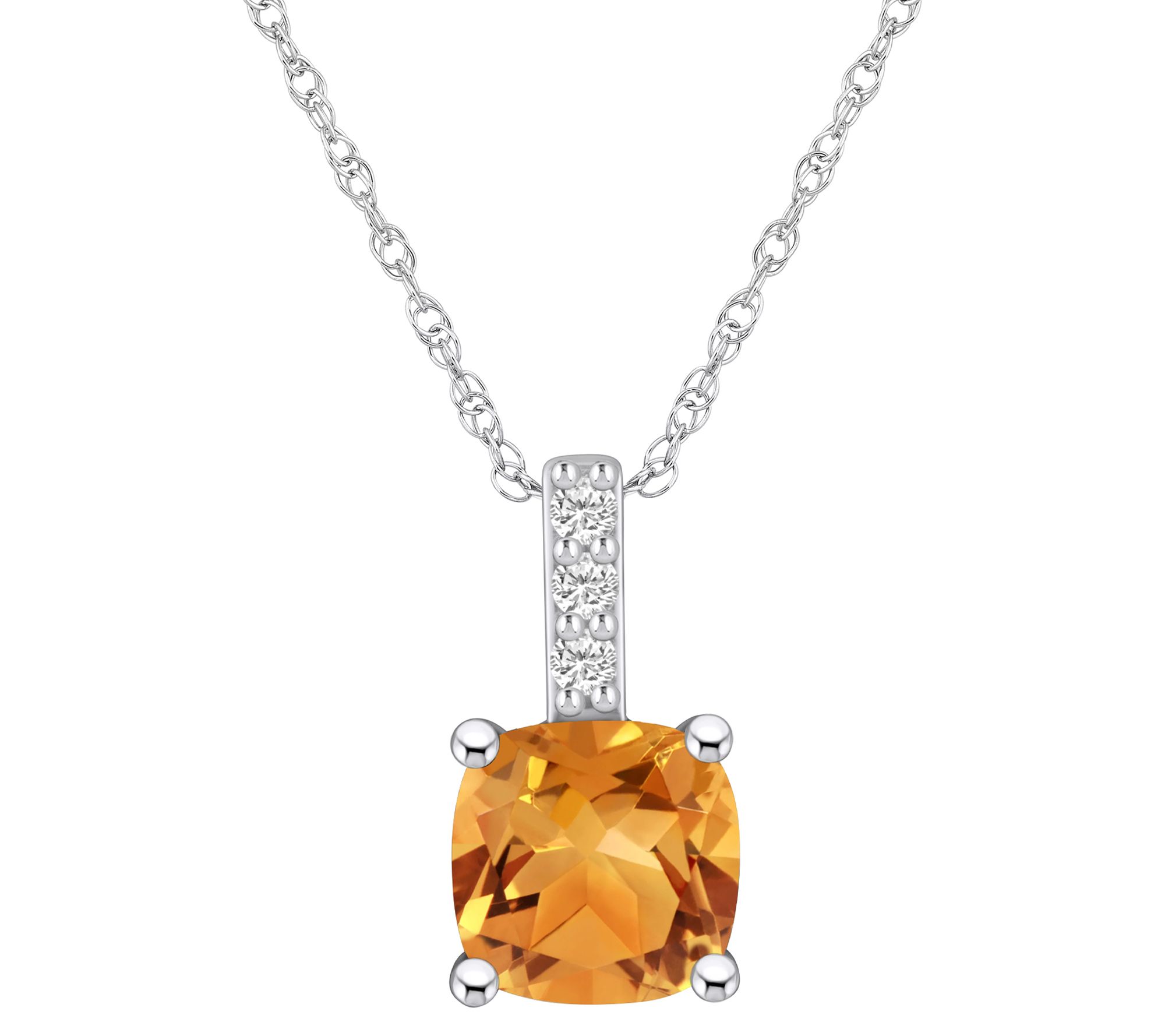Affinity Gems Cushion Gemstone & Diamond Pendant w/ Chain, 14K