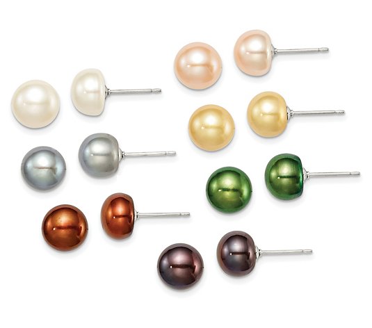 Affinity Cultured Pearl Set of 7 Stud Earrings, Sterling