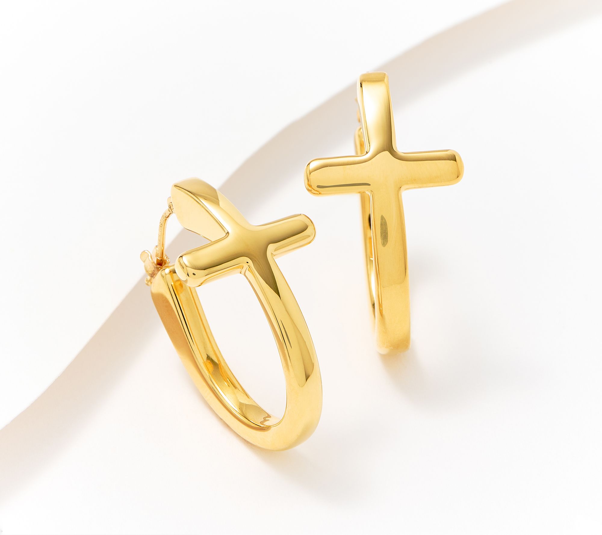 As Is BellaOro Polished 1 Cross Hoop Earring14K Over Resin