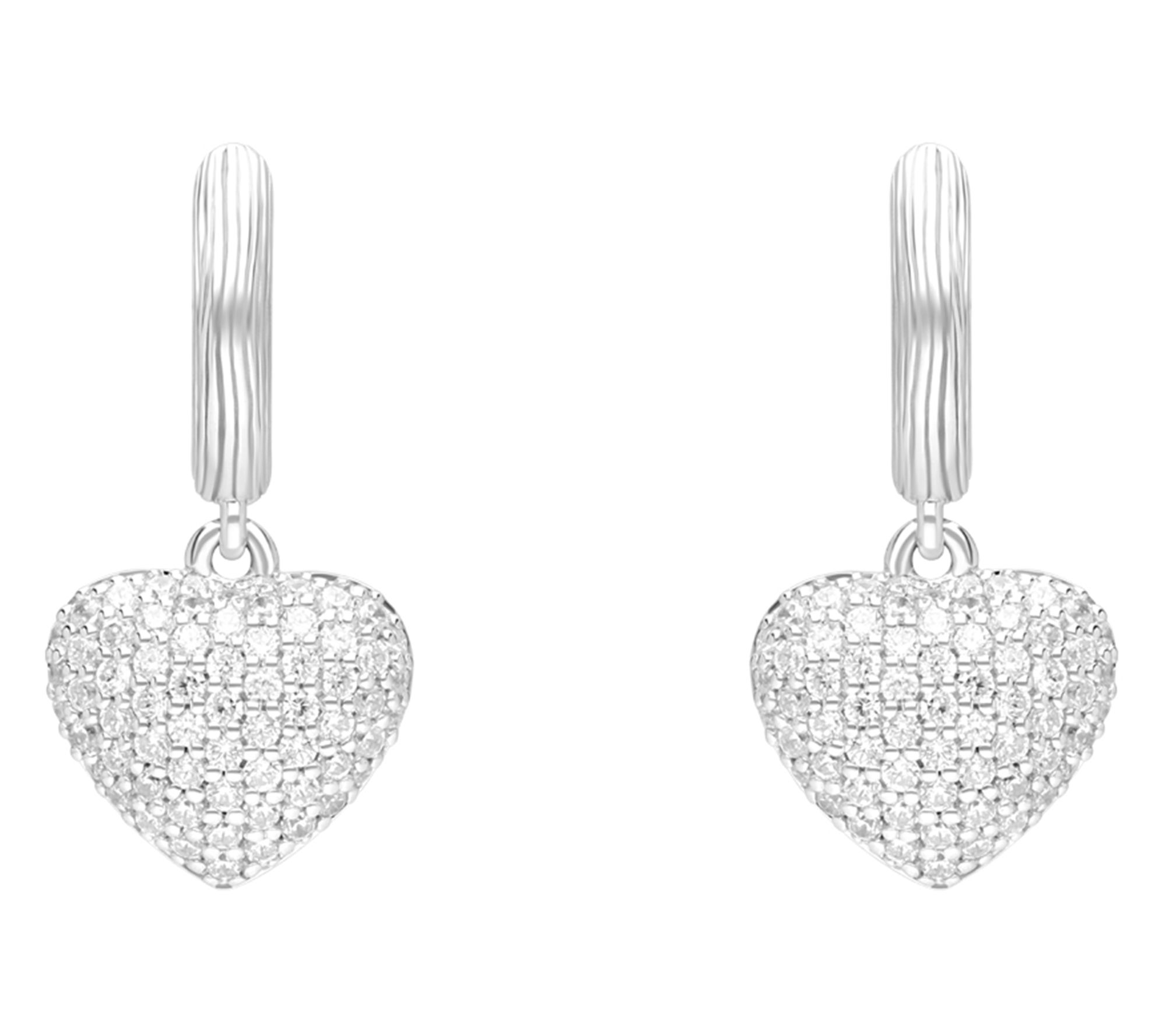 Ariva Sterling Silver Pave Diamonique Heart Dangle Earrings