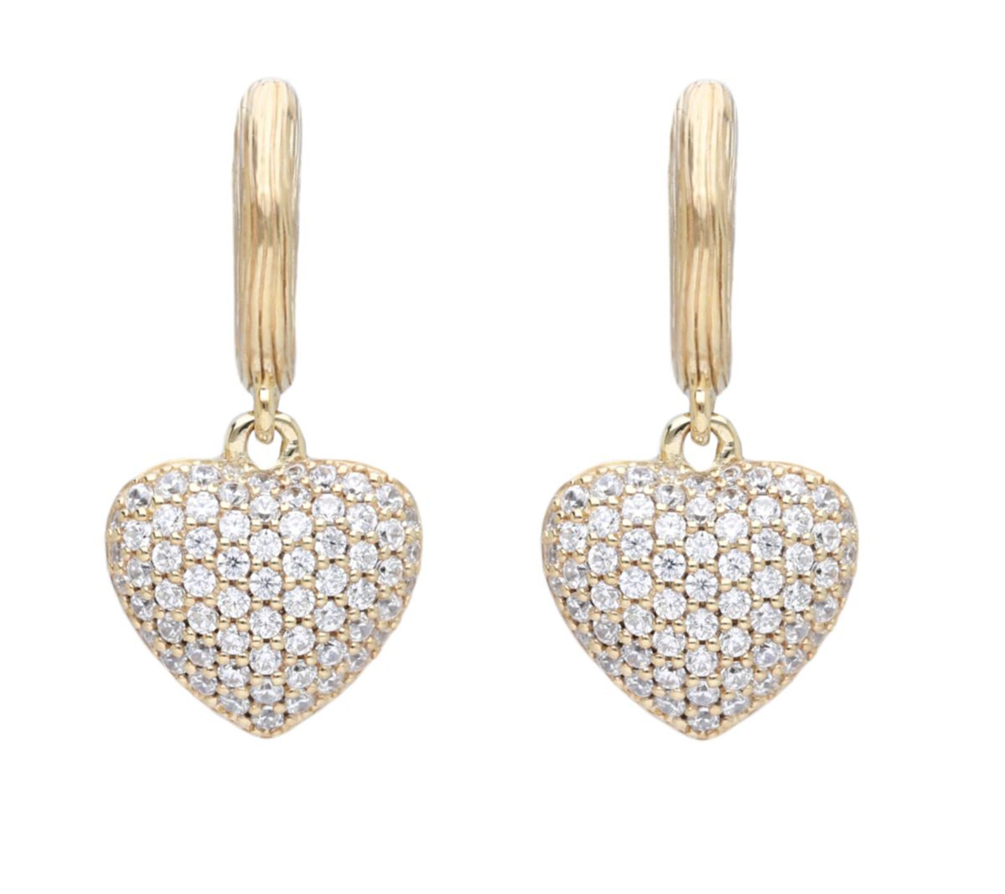 Ariva Sterling Silver Pave Diamonique Heart Dangle Earrings