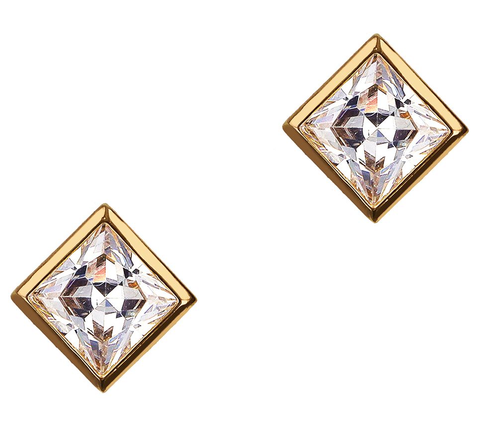 Diamonique x Bronzo Italia Stud Earrings, 18K Plated