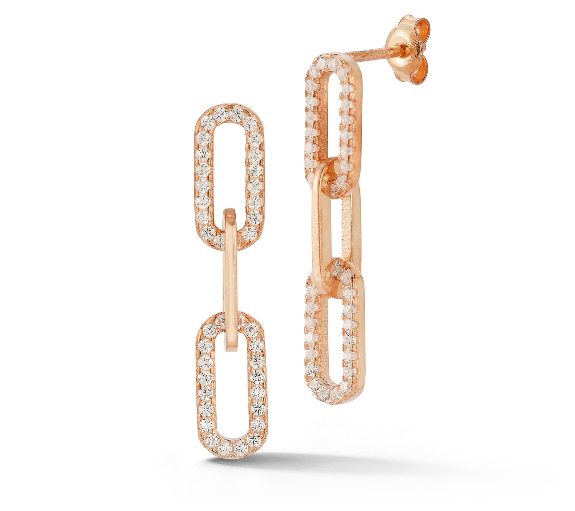 Sterlina Silver 1" Pave Paperclip Drop Earrings, Sterling