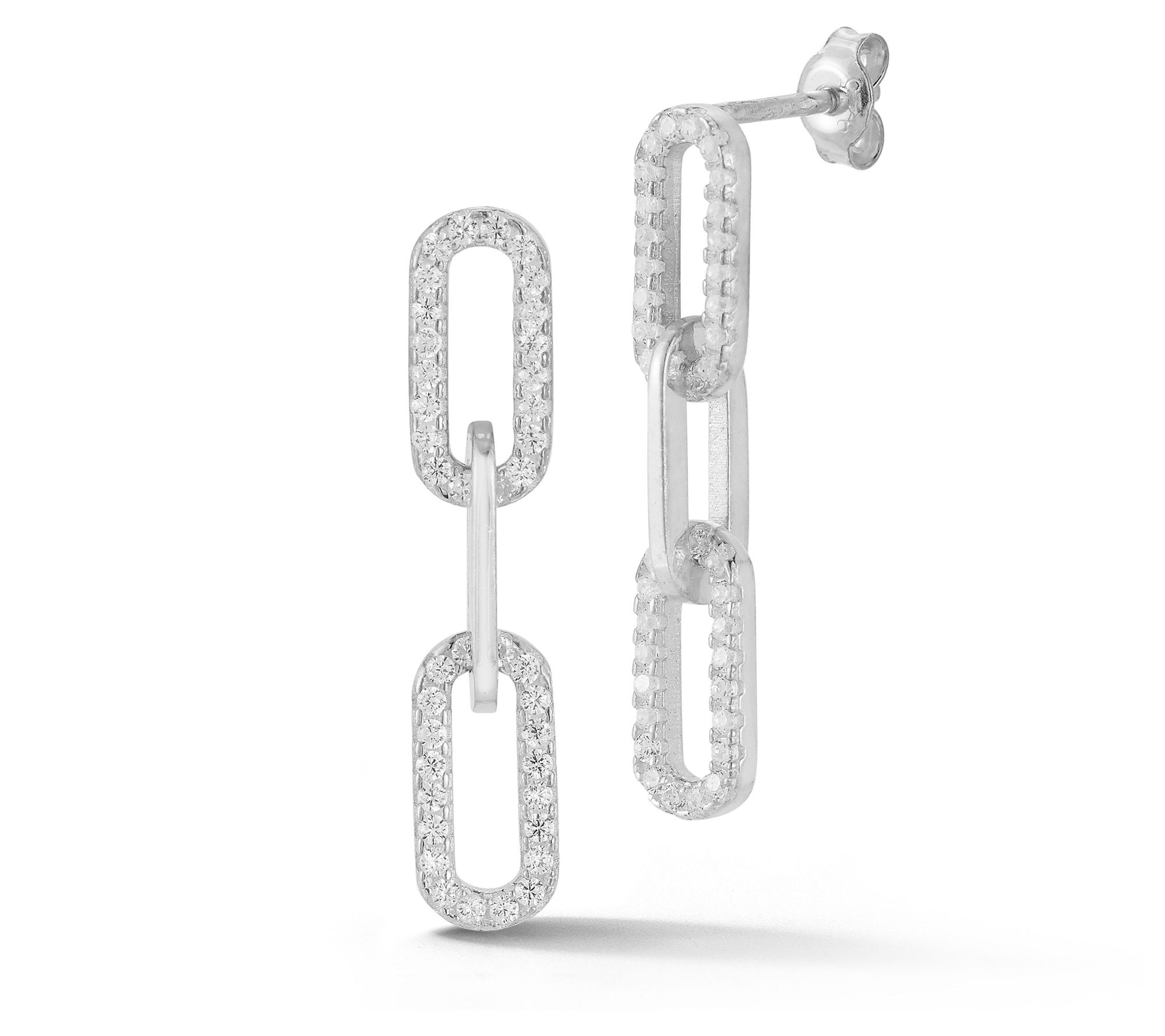 Sterlina Silver 1" Pave Paperclip Drop Earrings, Sterling