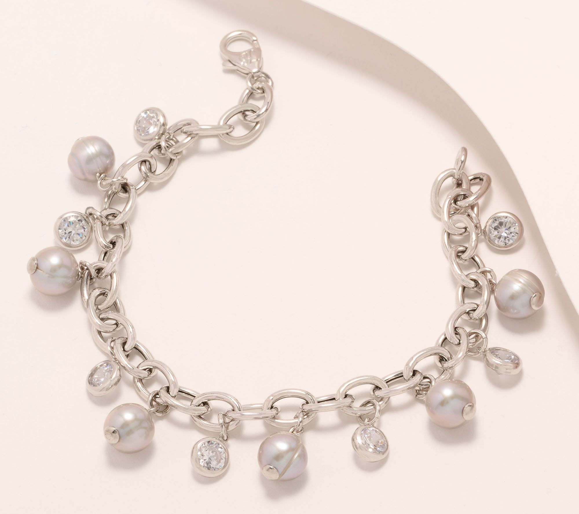 "As Is" Honora x Diamonique Oval Rolo Charm Bracelet, Sterling Silver