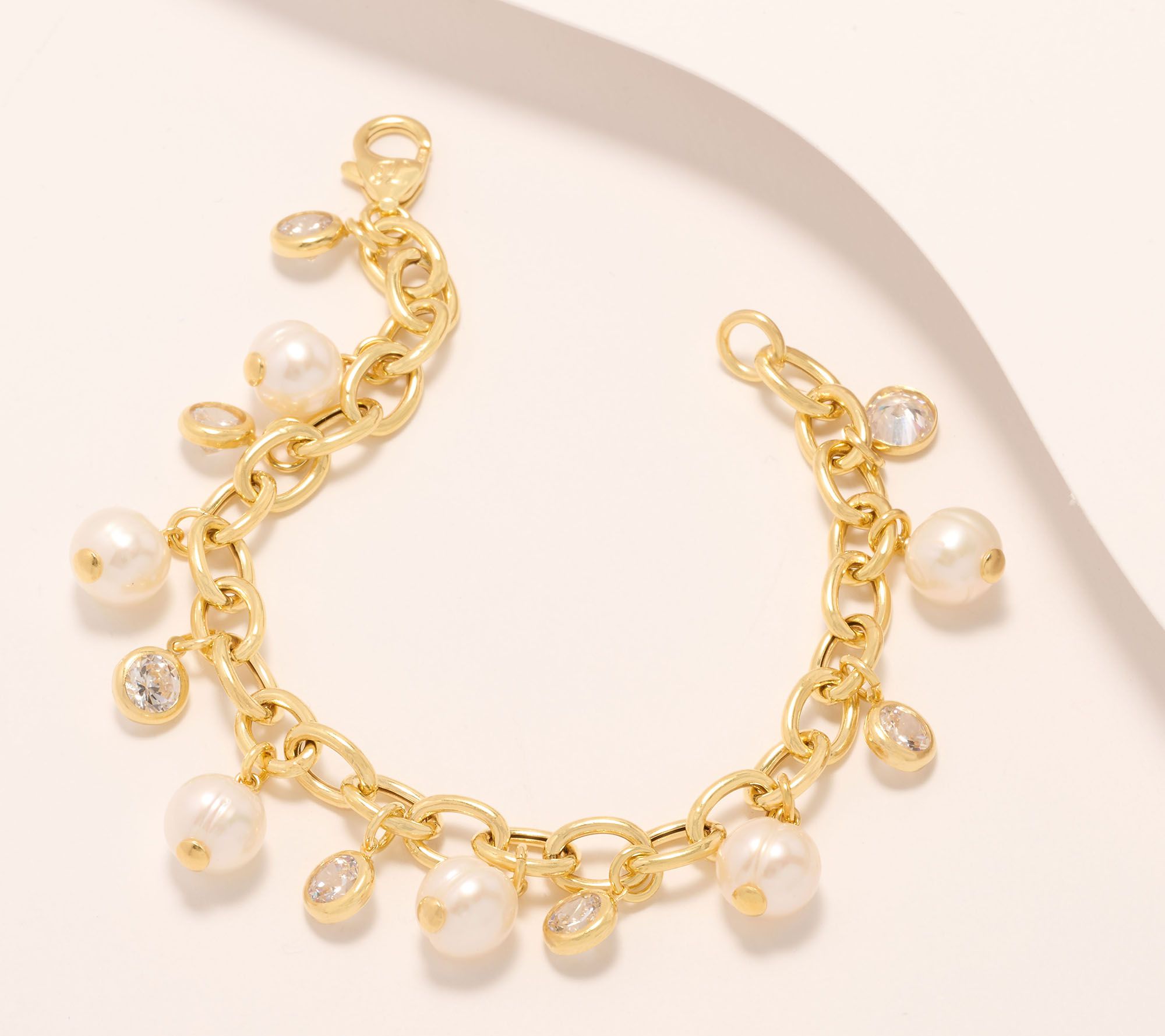 "As Is" Honora x Diamonique Oval Rolo Charm Bracelet, Sterling Silver