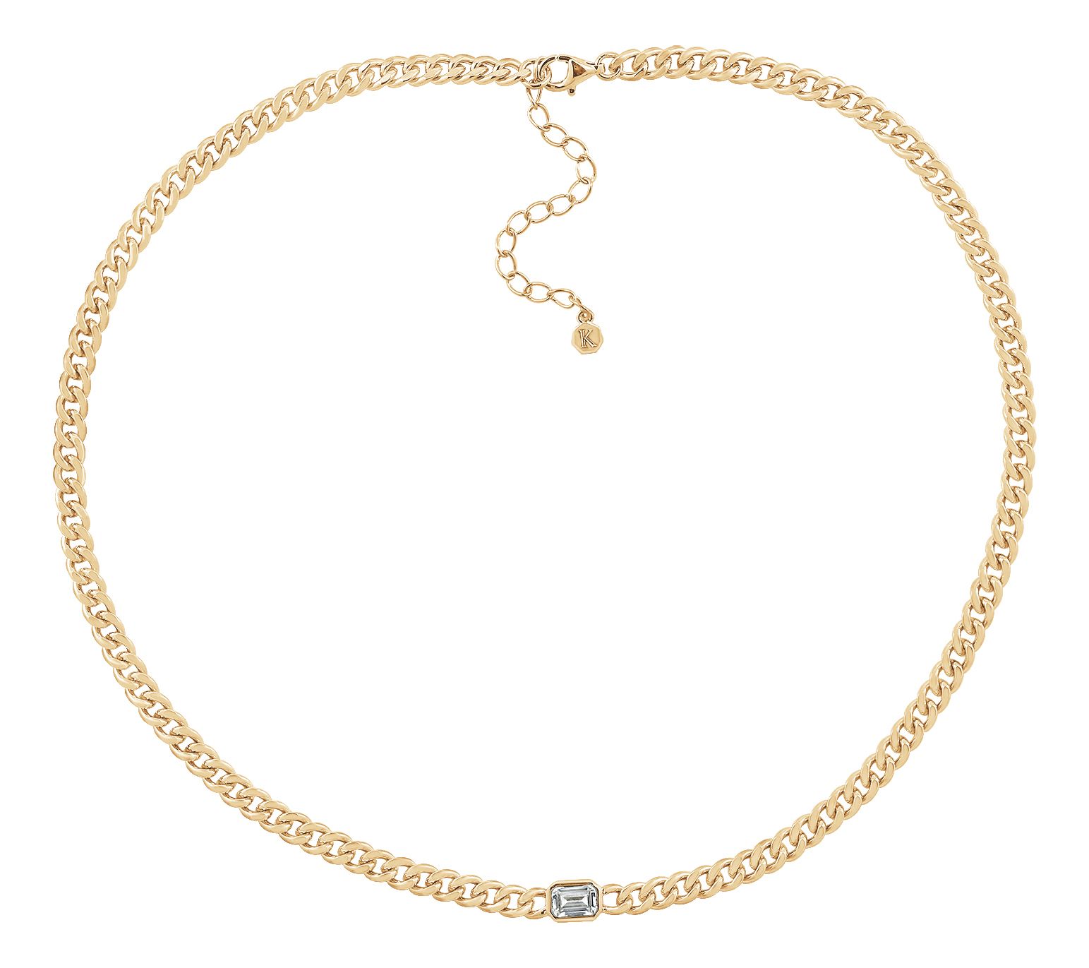 14K Gold Plated Cubic Zirconia Station Curb Chain Necklace