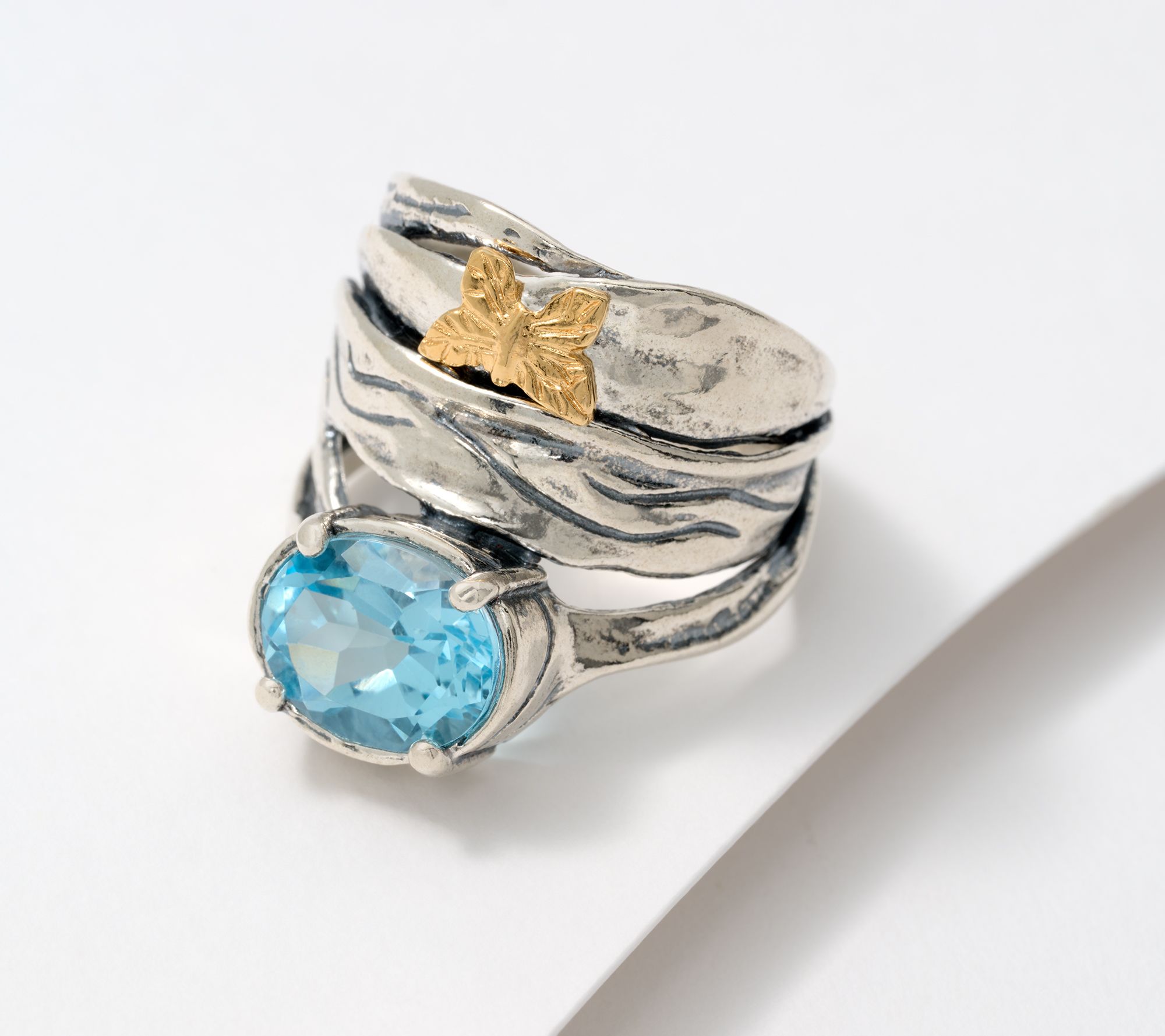 "As Is" Or Paz Two-Tone Butterfly Gem Band Ring, Sterling/14K